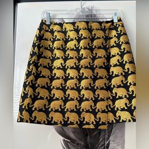 J. Crew Embroidered Golden Elephant Faux Wrap Mini Skirt 00, Excellent!